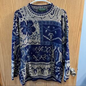 Vintage Dana Scott Hygge Blue Shamrock Pullover Grandpa Sweater Men's Size Large